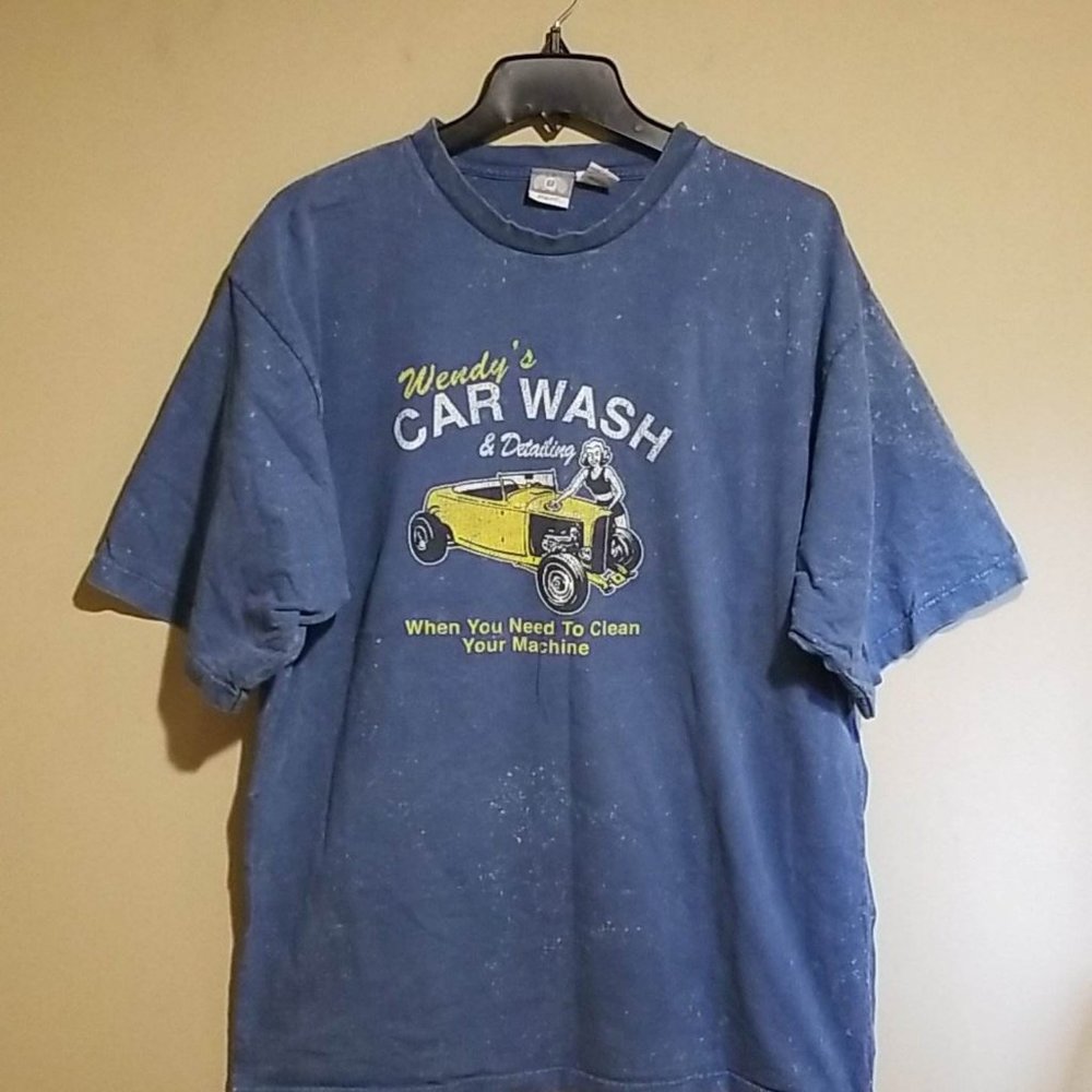 Wendy's Car Wash and Detailing Graphic Vintage Look Blue T-Shirt Men's Size XL